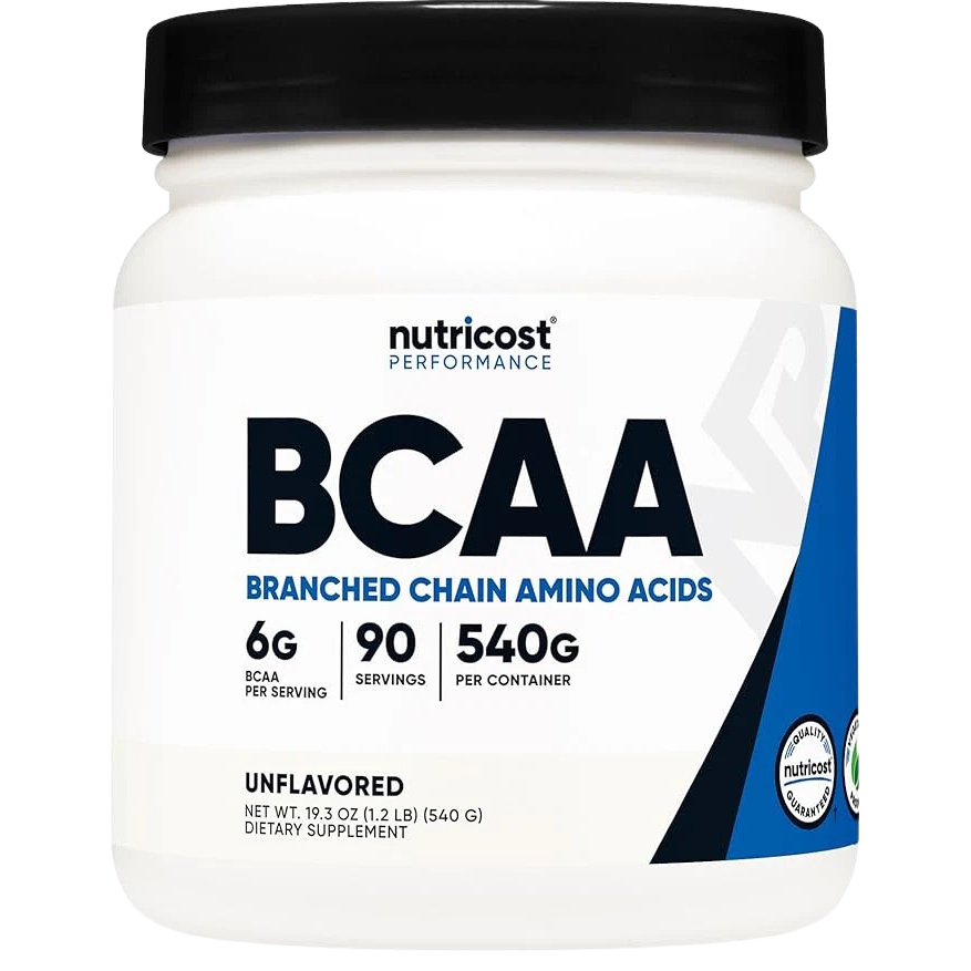 Nutricost BCAA supplement container on a white background