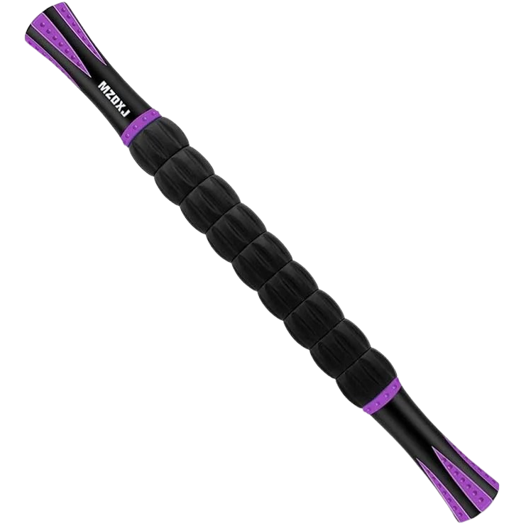 Black and purple muscle roller stick on a white background