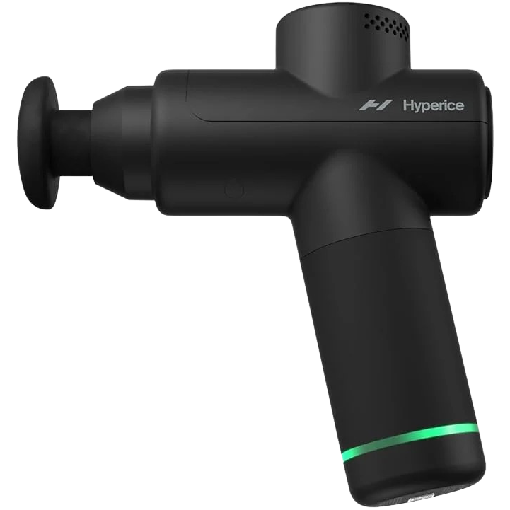 Black massage gun with Hyperice logo on a white background