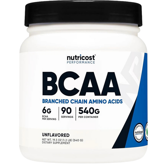 Nutricost BCAA supplement container on a white background
