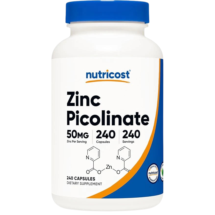 Nutricost Zinc Picolinate supplement bottle on a white background