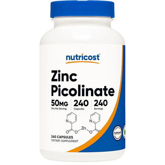 Nutricost Zinc Picolinate supplement bottle on a white background