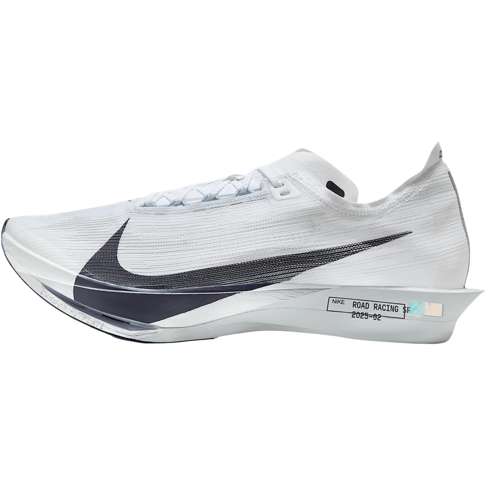 White running shoe with black swoosh logo on a white background