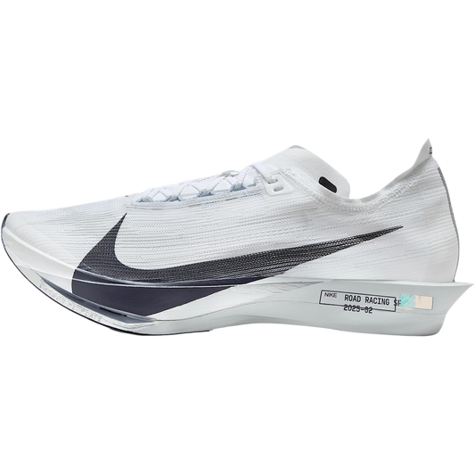 White running shoe with black swoosh logo on a white background