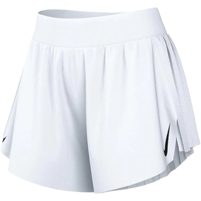 White tennis skirt with a black logo on a white background