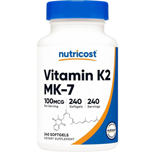 Nutricost Vitamin K2 MK-7 supplement bottle on a white background