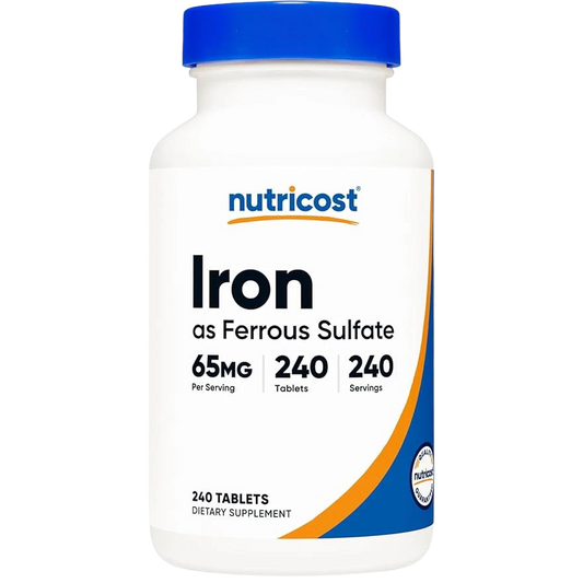 Nutricost Iron as Ferrous Sulfate supplement bottle on a white background