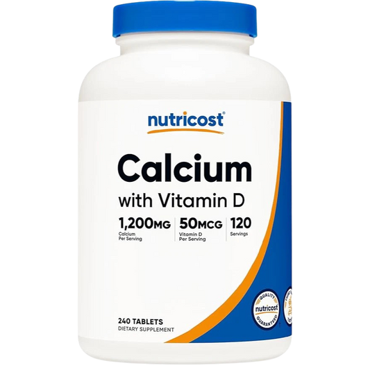 Nutricost Calcium with Vitamin D supplement bottle on a white background